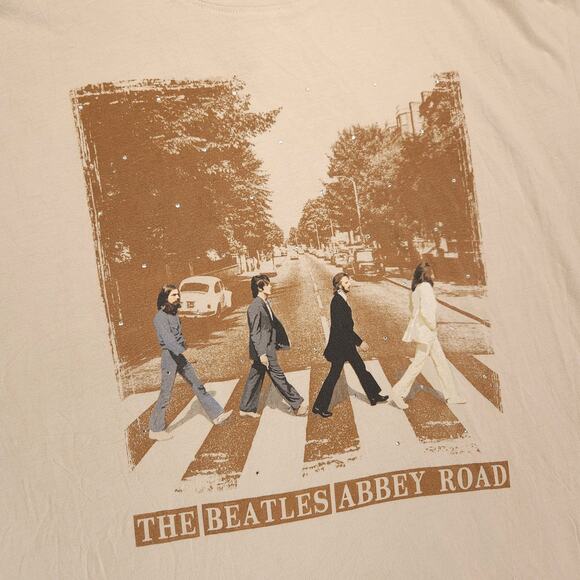 The Beatles Abbey Road Band Graphic Crew Neck T Shirt Womens Size 2XL Tan - Picture 4 of 9
